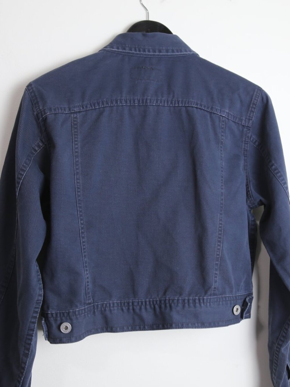 Calvin Klein Jeans Vintage Cropped Dark Blue Khakis Military Jacket Size Large - Picture 5 of 7